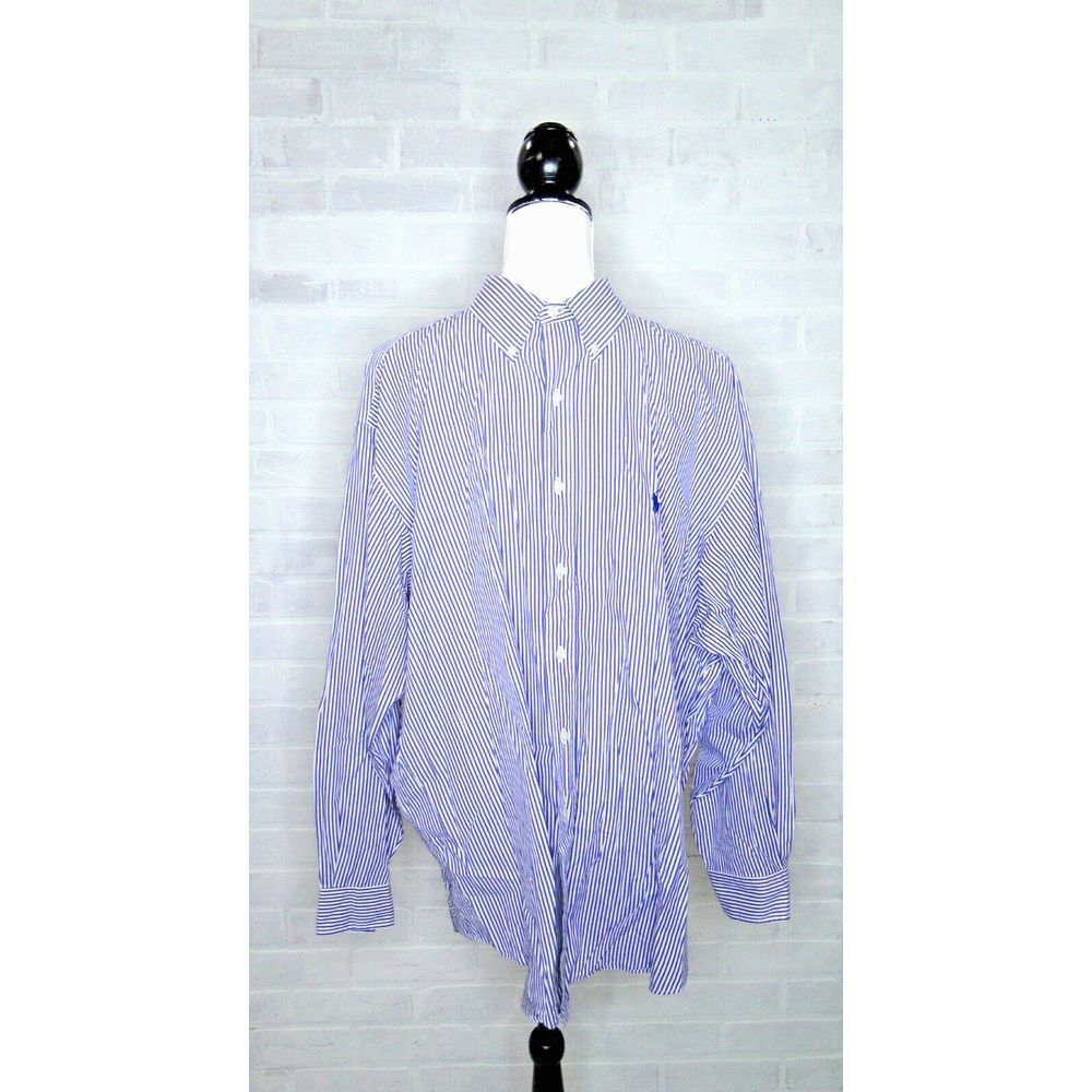 Ralph Lauren Classic Fit Long Sleeve Button Up Shirt Men's Medium Blue Striped‎
